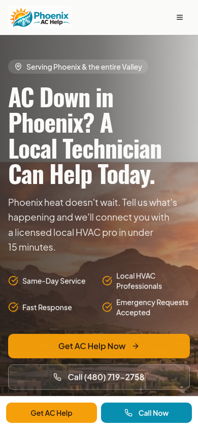 Phoenix AC Help website on mobile